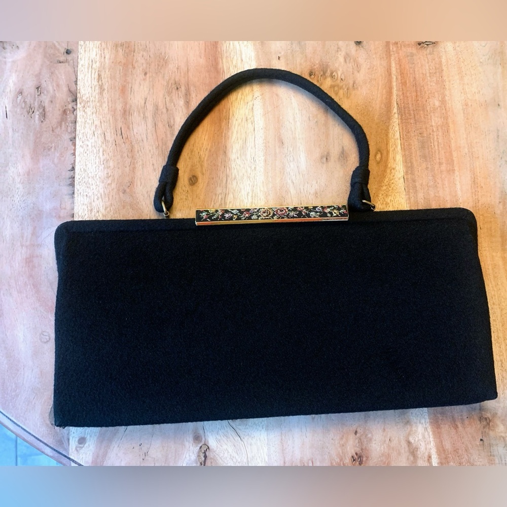 Vintage 1950s La France Petite Needlepoint Wool Clasp Handbag Clutch Purse
